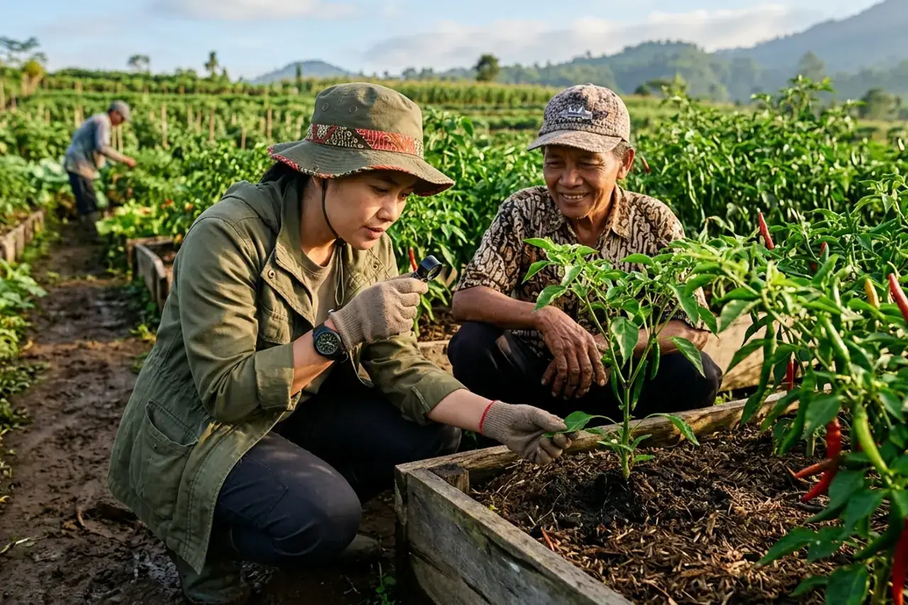Pendampingan dan konsultasi agronomi langsung di kebun petani